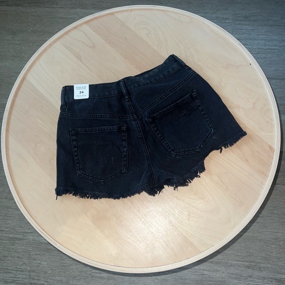 Women’s Black Ripped High Rise Jean Shorts - Picture 4 of 6